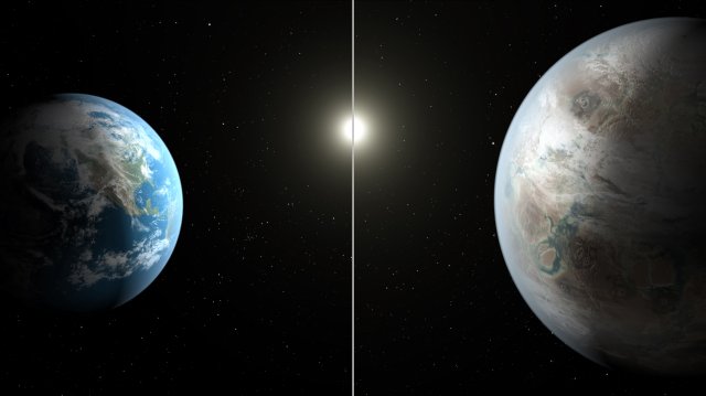 An artistic concept of Kepler-452b, Earth's Bigger, Older Cousin.