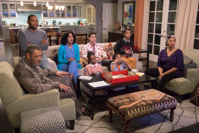 BLACK-ISH - "Hope" - When the kids ask some tough questions in the midst of a highly publicized court case involving alleged police brutality and an African-American teenager, Dre and Bow are conflicted on how best to field them. Dre, along with Pops and Ruby, feel the kids need to know what kind of world they're living in, while Bow would like to give them a more hopeful view about life. When the verdict is announced, the family handles the news in different ways while watching the community react, on "black-ish," WEDNESDAY, FEBRUARY 24 (9:31-10:00 p.m. EST) on the ABC Television Network. (Patrick Wymore/ABC via Getty Images) LAURENCE FISHBURNE, ANTHONY ANDERSON, TRACEE ELLIS ROSS, MARSAI MARTIN, MARCUS SCRIBNER, MILES BROWN, YARA SHAHIDI, JENIFER LEWIS