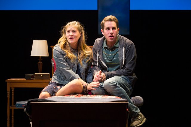 -- PHOTO MOVED IN ADVANCE AND NOT FOR USE - ONLINE OR IN PRINT - BEFORE NOV. 13, 2016. -- FILE -- Laura Dreyfuss, left, and Ben Platt in the musical "Dear Evan Hansen" at the Second Stage Theater in New York, March 25, 2016. Benj Pasek, along with songwriting partner Justin Paul, have been churning out hit songs since college, and will soon see their musical "Dear Evan Hansen" head to Broadway and their lyrics hit the screen in the movie "La La Land." (Sara Krulwich/The New York Times)